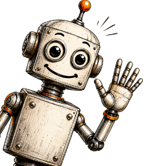 Friendly hand-drawn robot character waving